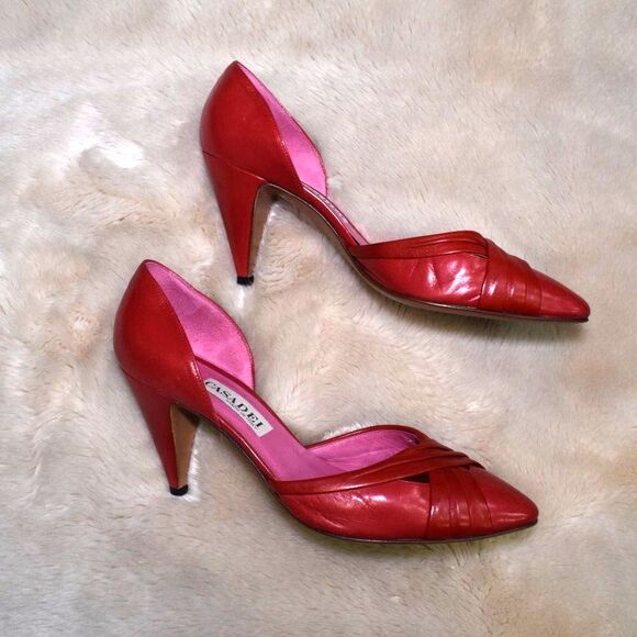 Casadei Red Patent Leather Kitten Heels Pointed Toe Vintage Designer 8.5/7 - Picture 5 of 14